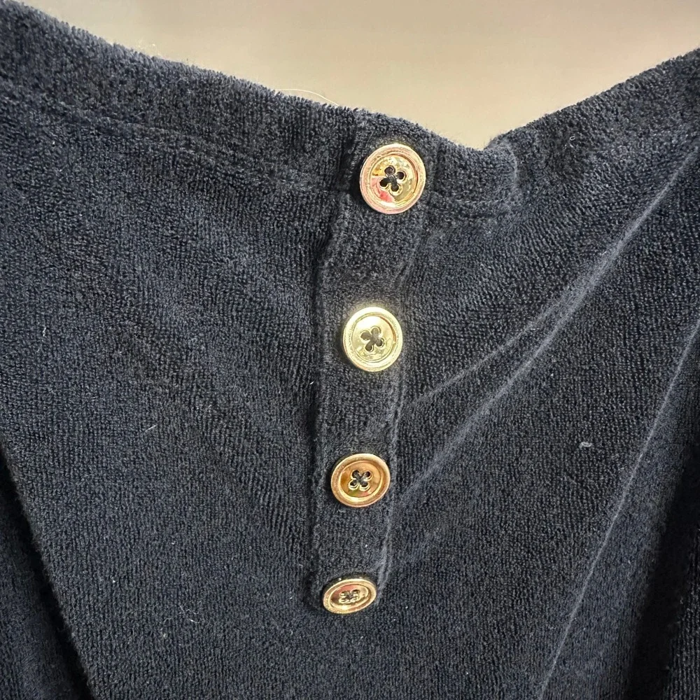 Juicy Couture Jumpsuit Womens S Black Terry Cloth Y2K Gold Buttons Wide Leg VTG - Picture 8 of 14